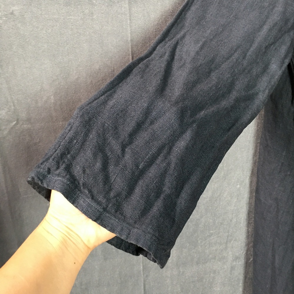 Bryn Walker Linen Midi Dress Women L Dark Grey Long Sleeve Lagenlook Summer USA - Picture 16 of 16